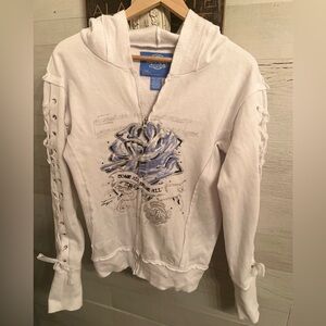 Hard Rock Cafe White Hoodie with Blue Graphic